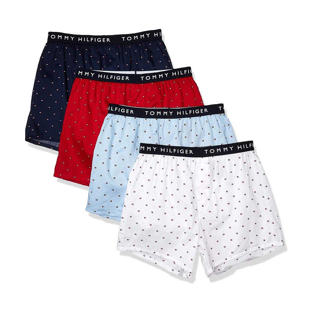 Set 4 quần Tommy Hilfiger Cotton Woven Boxers - White/Red/Blue/Navy, Size S