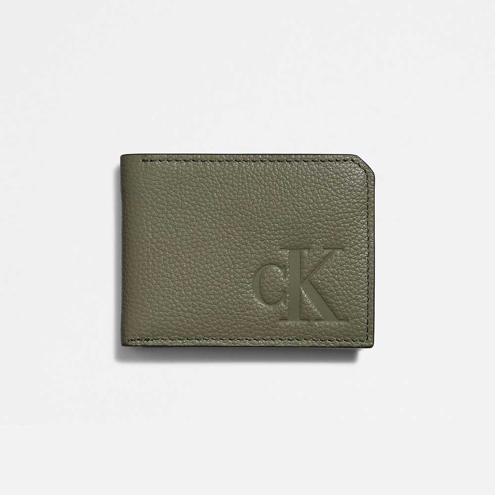 Ví Calvin Klein Pebble Leather Slim Bifold Wallet, Dusty Olive