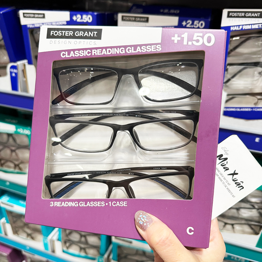 Set 3 gọng kính Design Optics by Foster Grant Dax Plastic Rectangle +1.50 - Mẫu C