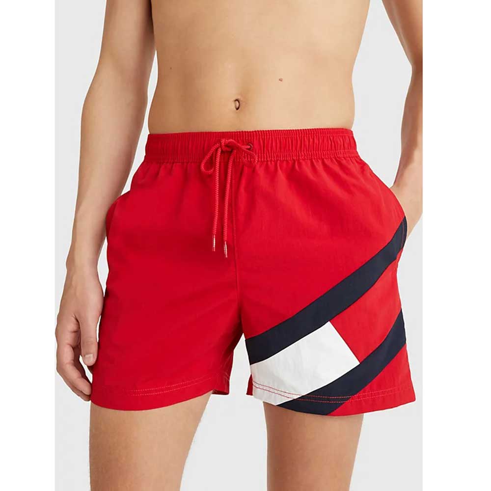 Quần Tommy Hilfiger Flag Mid Length Drawstring Swim Shorts - Red, Size M
