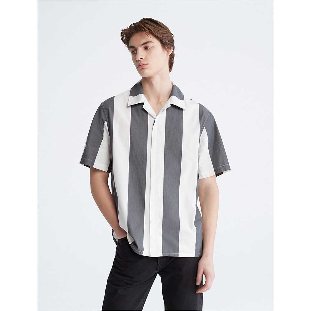 Áo Calvin Klein Stripe Classic Camp Button-Down Shirt - Forged Iron, Size XS