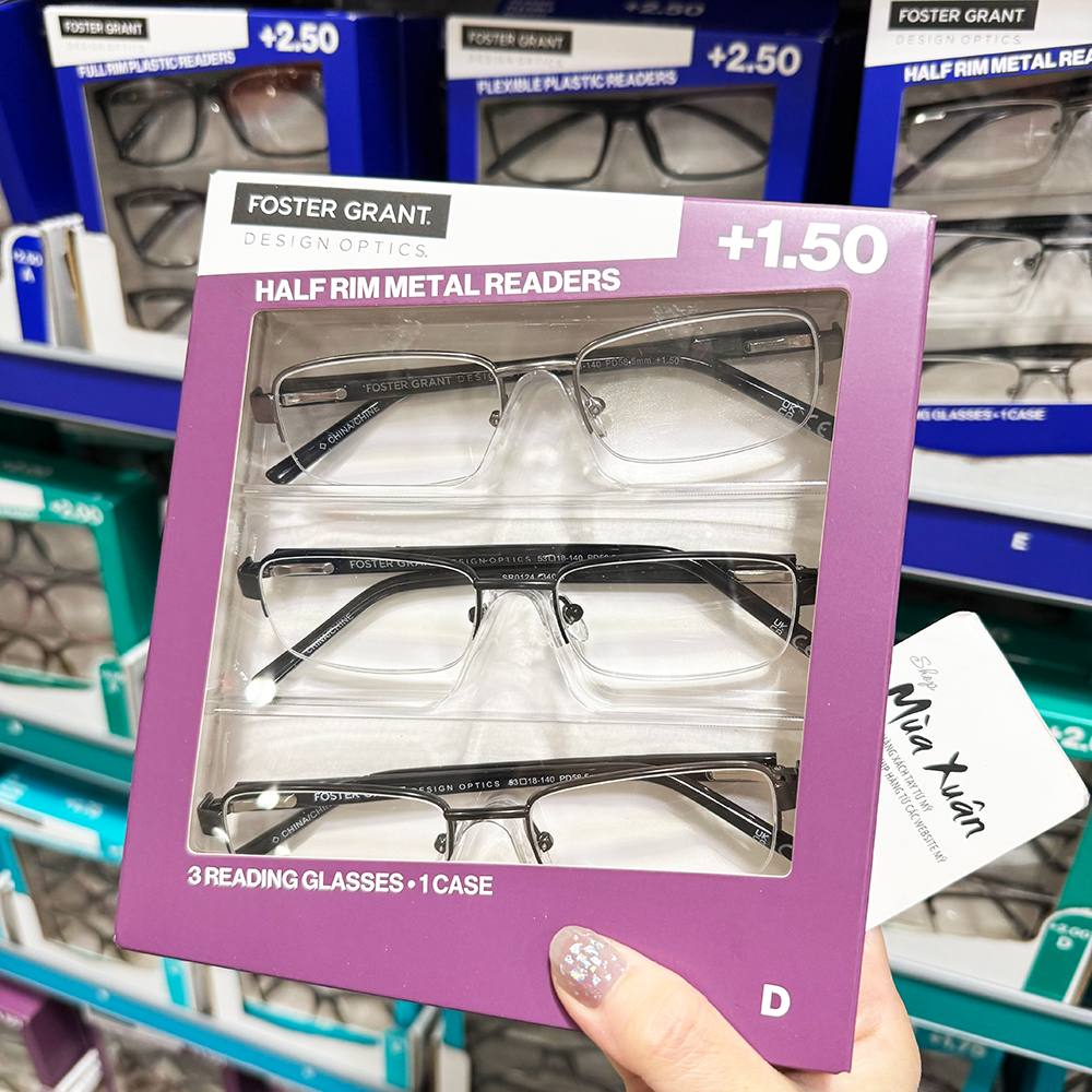 Set 3 gọng kính Design Optics by Foster Grant Lyden Semi-Rimless Rectangular +1.50 - Mẫu D