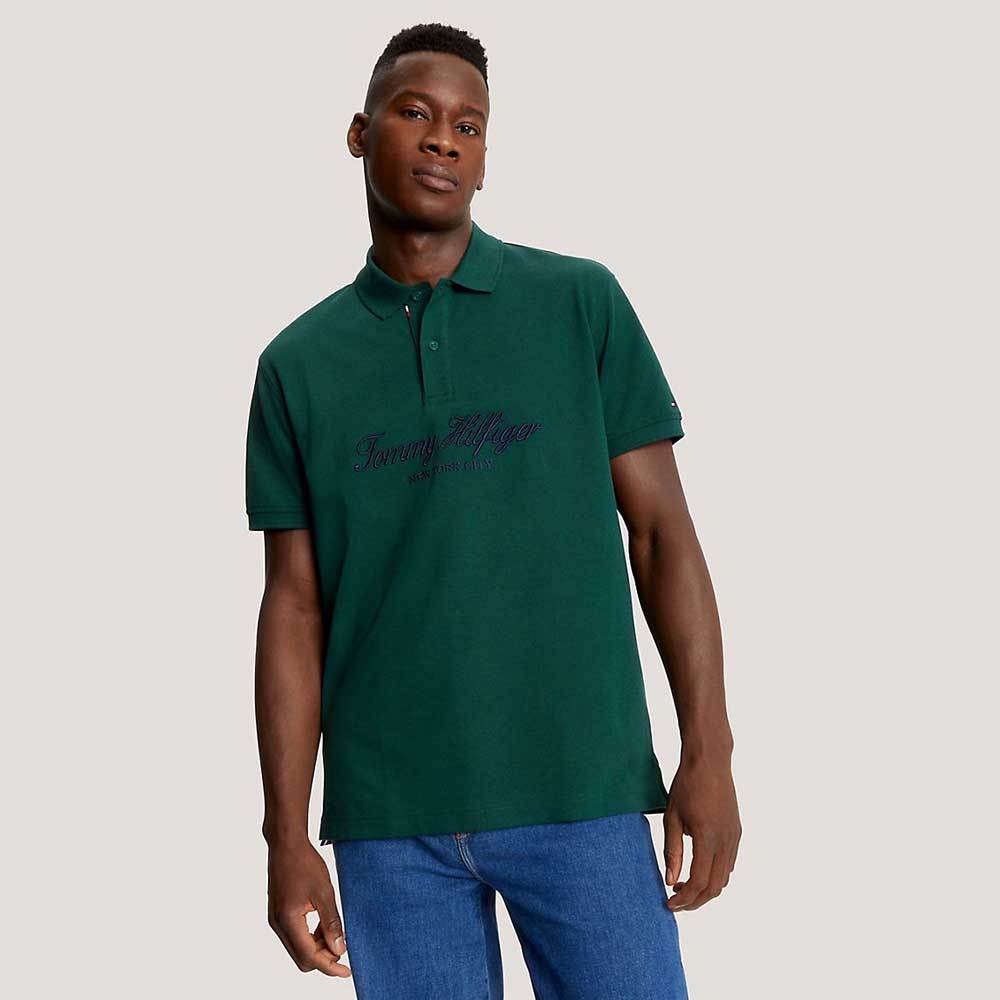 Áo Tommy Hilfiger Regular Fit Embroidered NYC Script Polo - Green, Size L