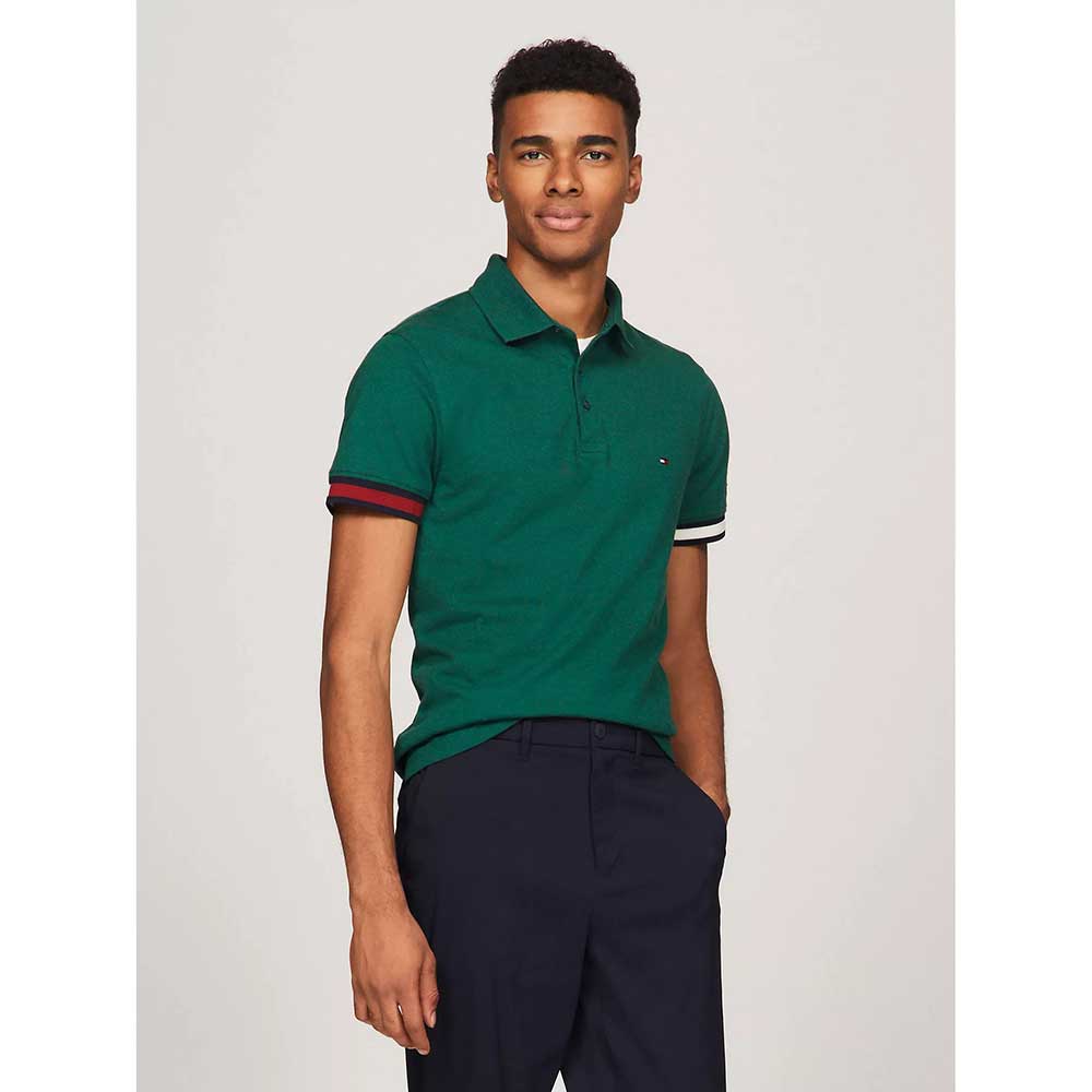 Áo Tommy Hilfiger Slim Fit Flag Cuff Polo - Green, Size L