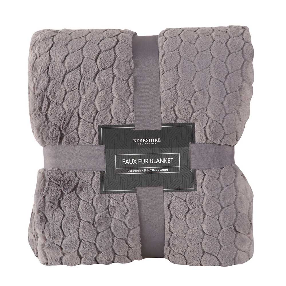 Chăn Berkshire Collection Faux Fur Blanket - Queen Size, Grey