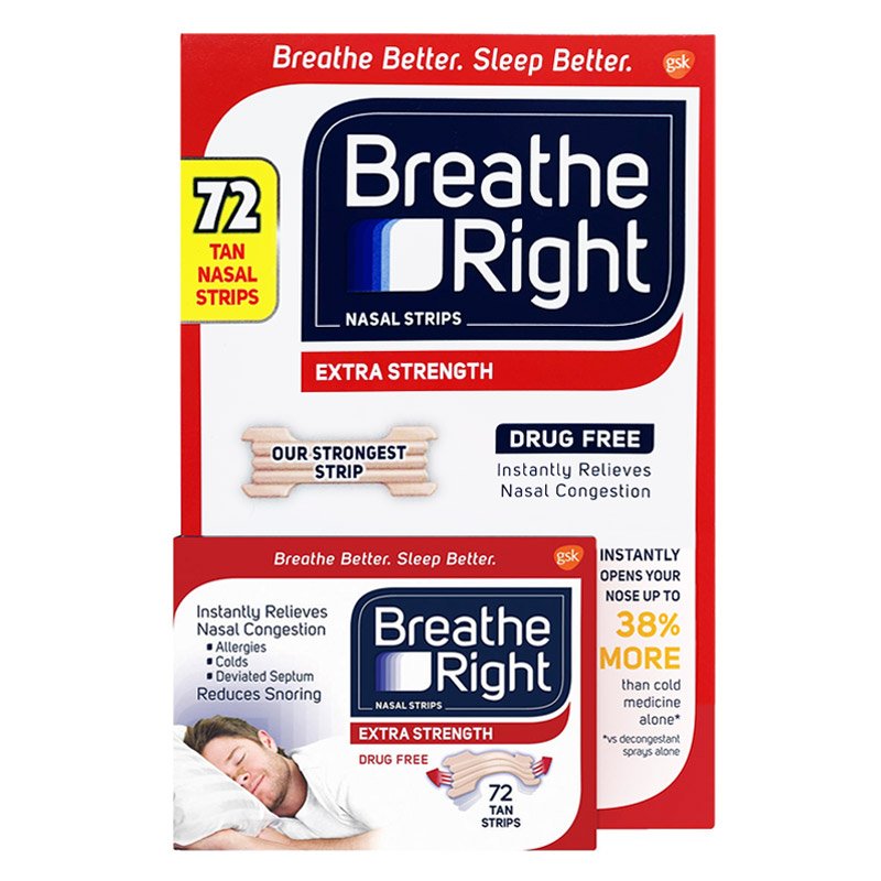 Miếng dán mũi Breathe Right Extra Strength - Tan, 72 miếng