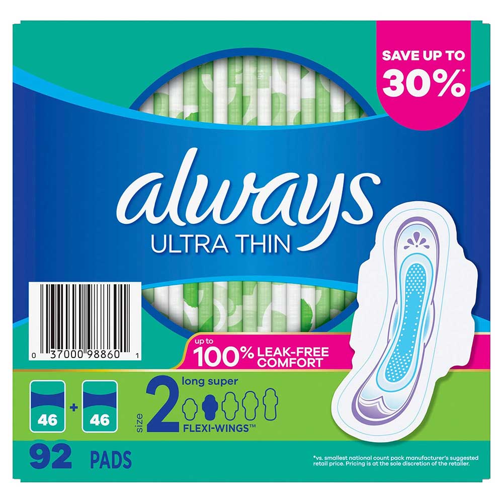 Băng vệ sinh Always Ultra Thin 3X Protection Long Super With Wings, 92 miếng