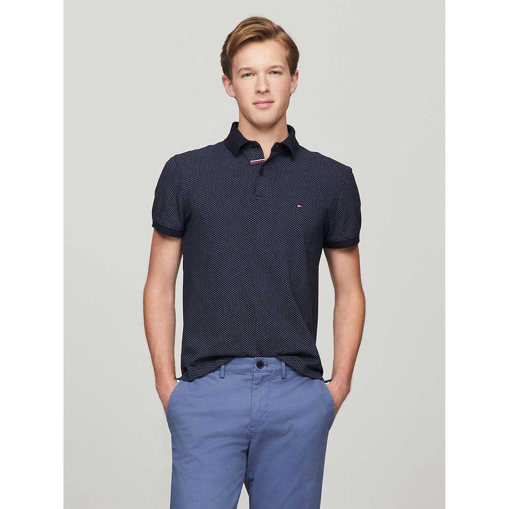 Áo Tommy Hilfiger Slim Fit Micro Print Polo - Navy, Size L