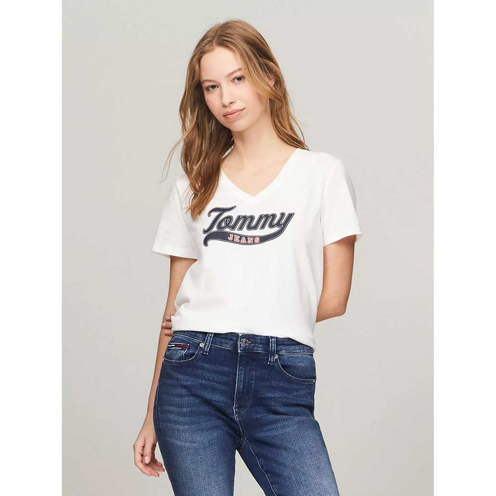 Áo Tommy Jeans Tommy Logo V-Neck - Fresh White, Size M