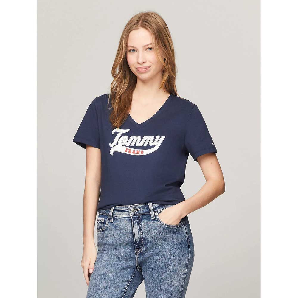 Áo Tommy Jeans Tommy Logo V-Neck - Navy, Size M