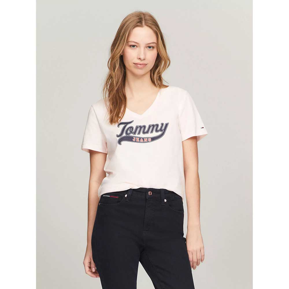 Áo Tommy Jeans Tommy Logo V-Neck - Pink Dream, Size S