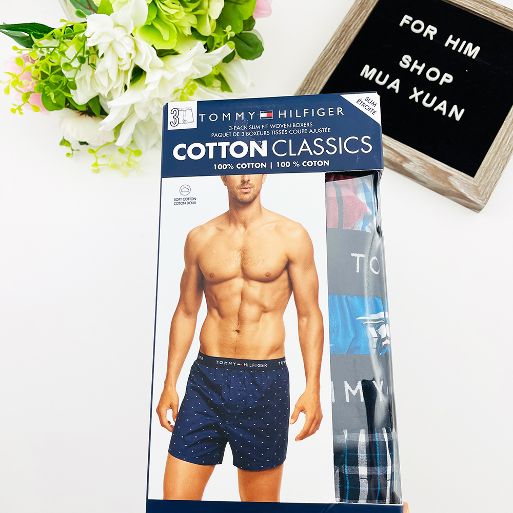 Set 3 quần Tommy Hilfiger Cotton Classics Slim Fit Boxers - Blue/Plaid Multicolor, Size L