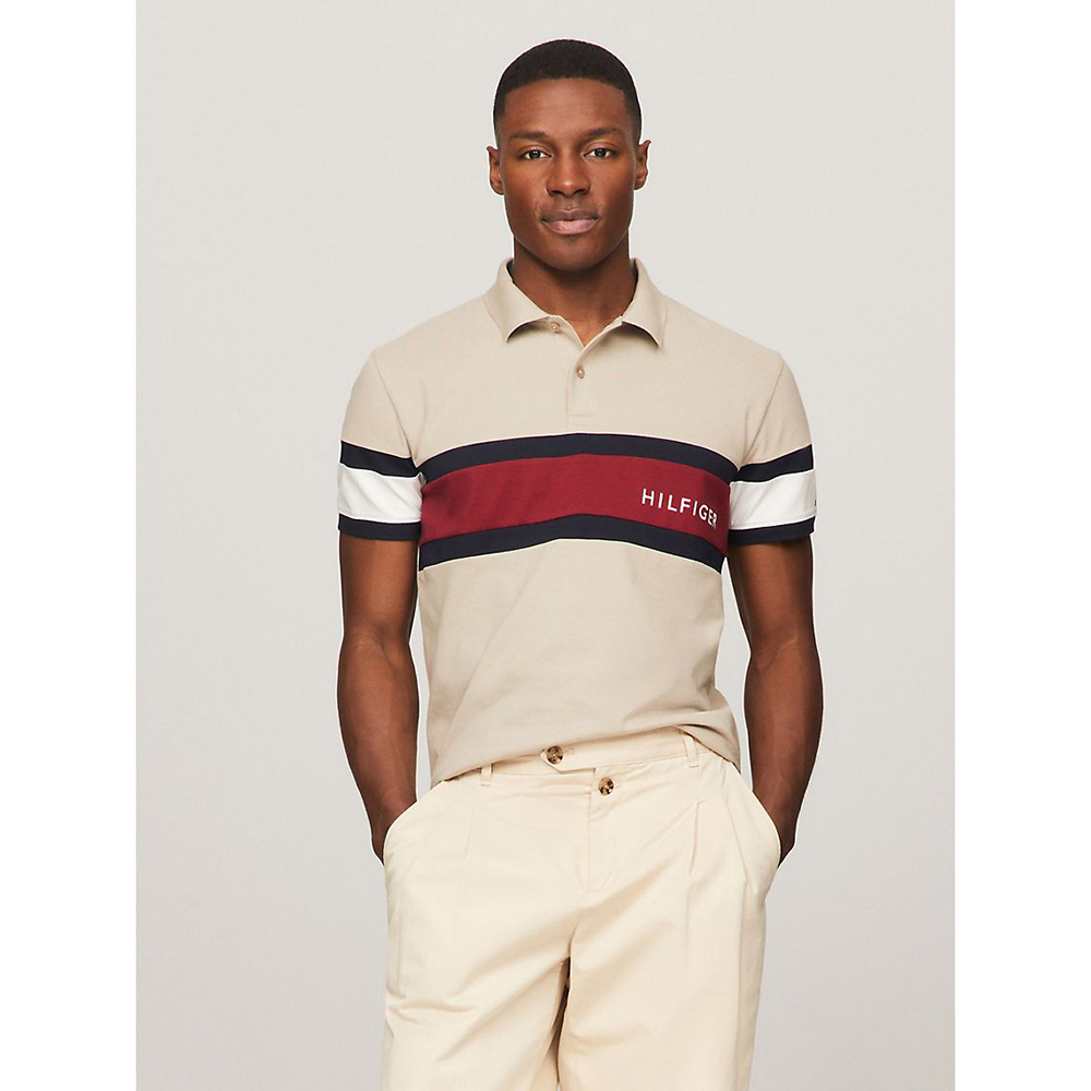 Áo Tommy Hilfiger Regular Fit Colorblock Logo Polo - Stone, Size S