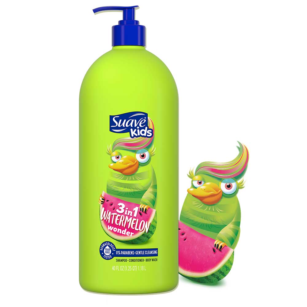 Dầu tắm + gội + xả Suave Kids 3in1 - Watermelon Wonder, 1.18L