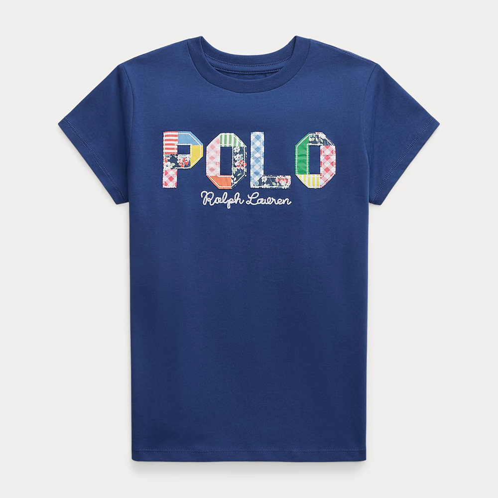 Áo Polo Ralph Lauren Mixed-Logo Cotton Jersey Tee - Beach Royal, Size XL (Girl)