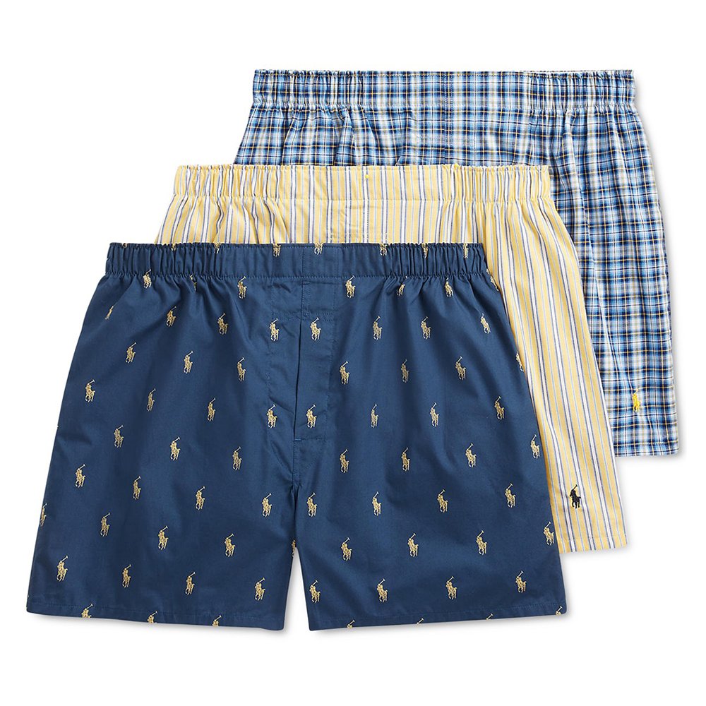 Set 3 quần Polo Ralph Lauren Cotton Classic Fit Woven Boxers - Navy/Stripes Color, Size S