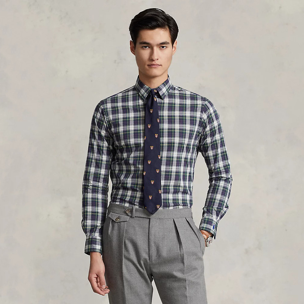 Áo Polo Ralph Lauren Classic Fit Plaid Washed Poplin - Green, Size M