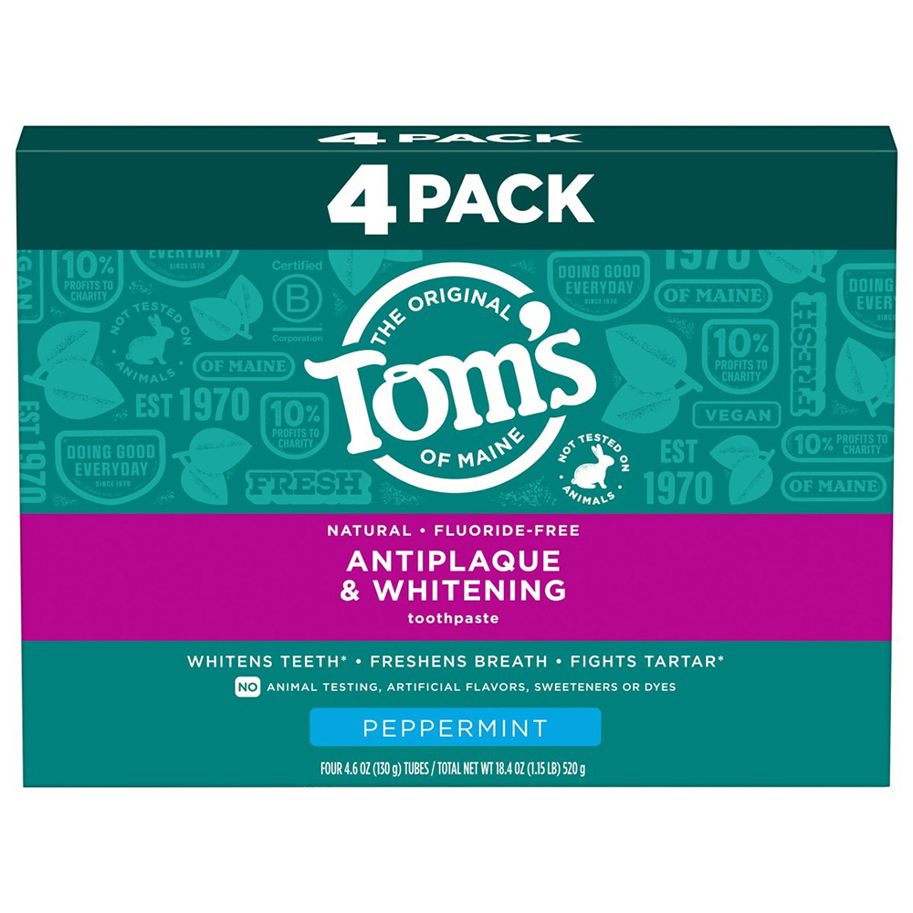 Set kem đánh răng Tom's of Maine Antiplaque & Whitening Peppermint, 4 x 130g