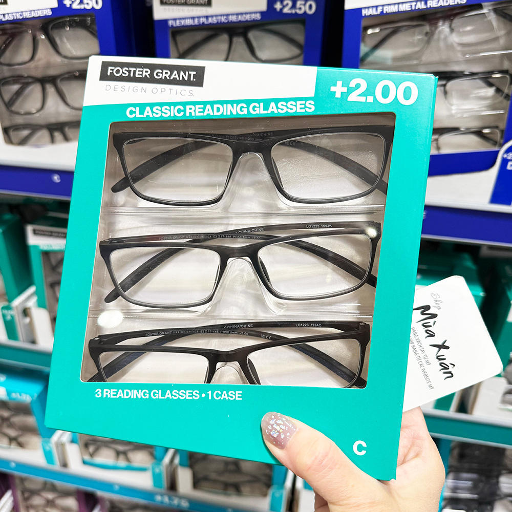 Set 3 gọng kính Design Optics by Foster Grant Dax Plastic Rectangle +2.00 - Mẫu C