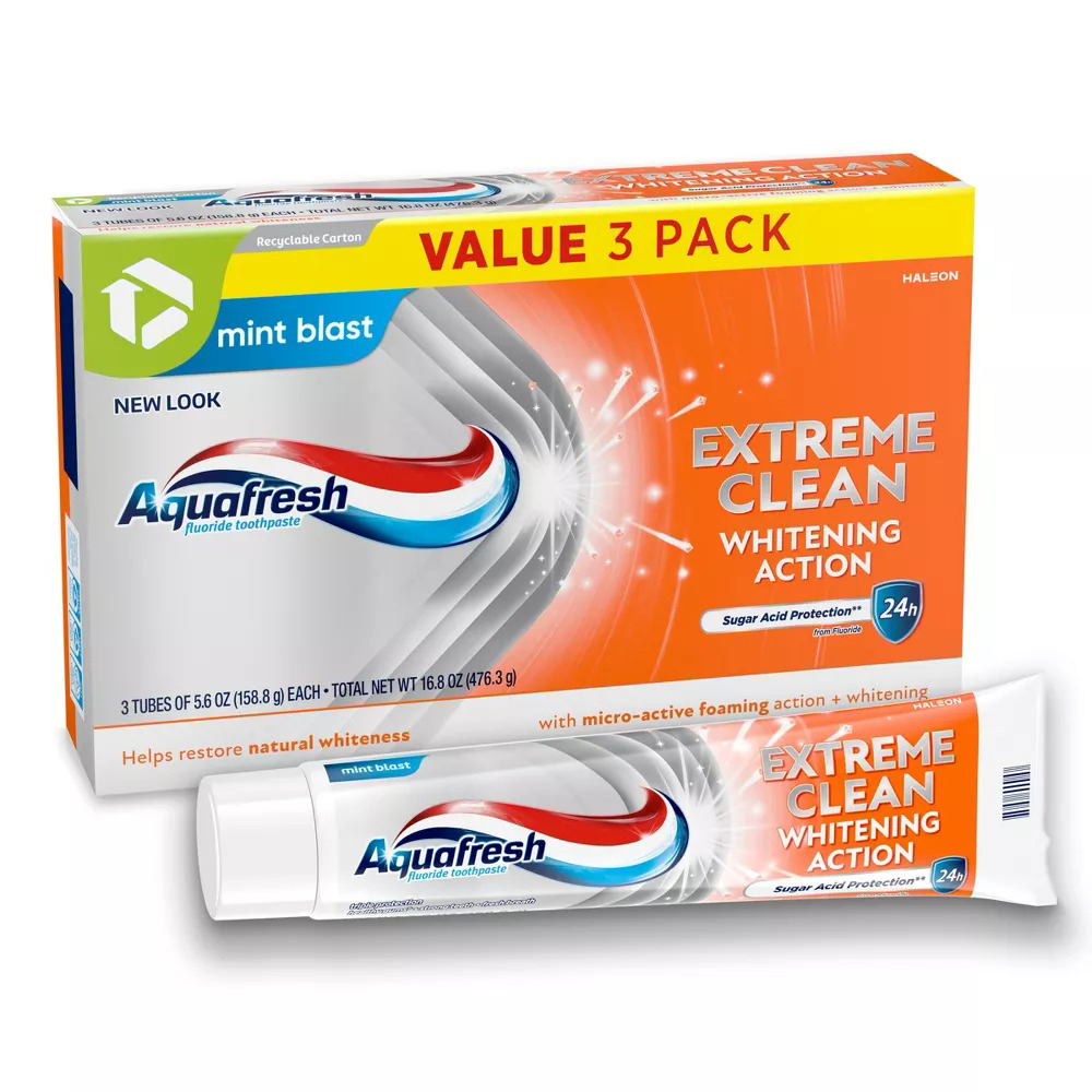 Set kem đánh răng Aquafresh Extreme Clean White Action, 3 x 158.7g