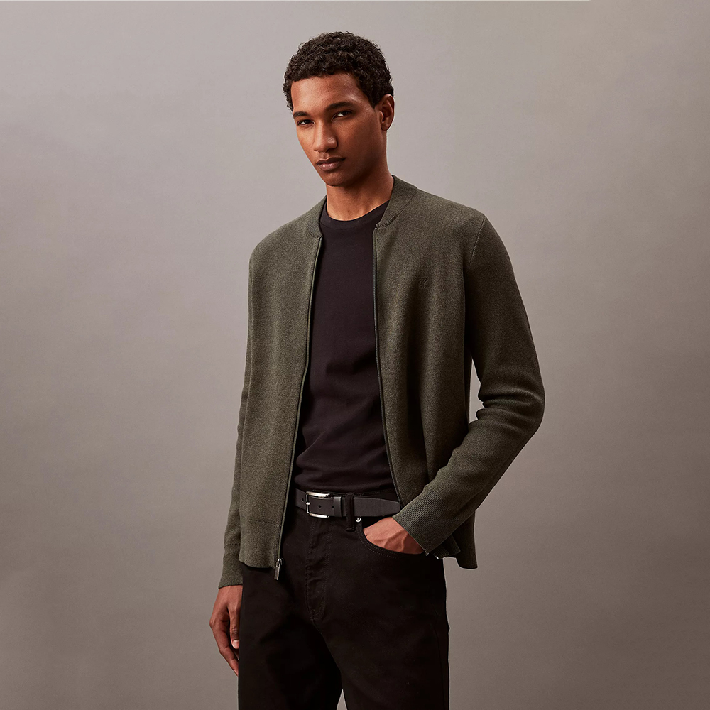 Áo khoác Calvin Klein Smooth Cotton Sweater Bomber Jacket - Beluga, Size M