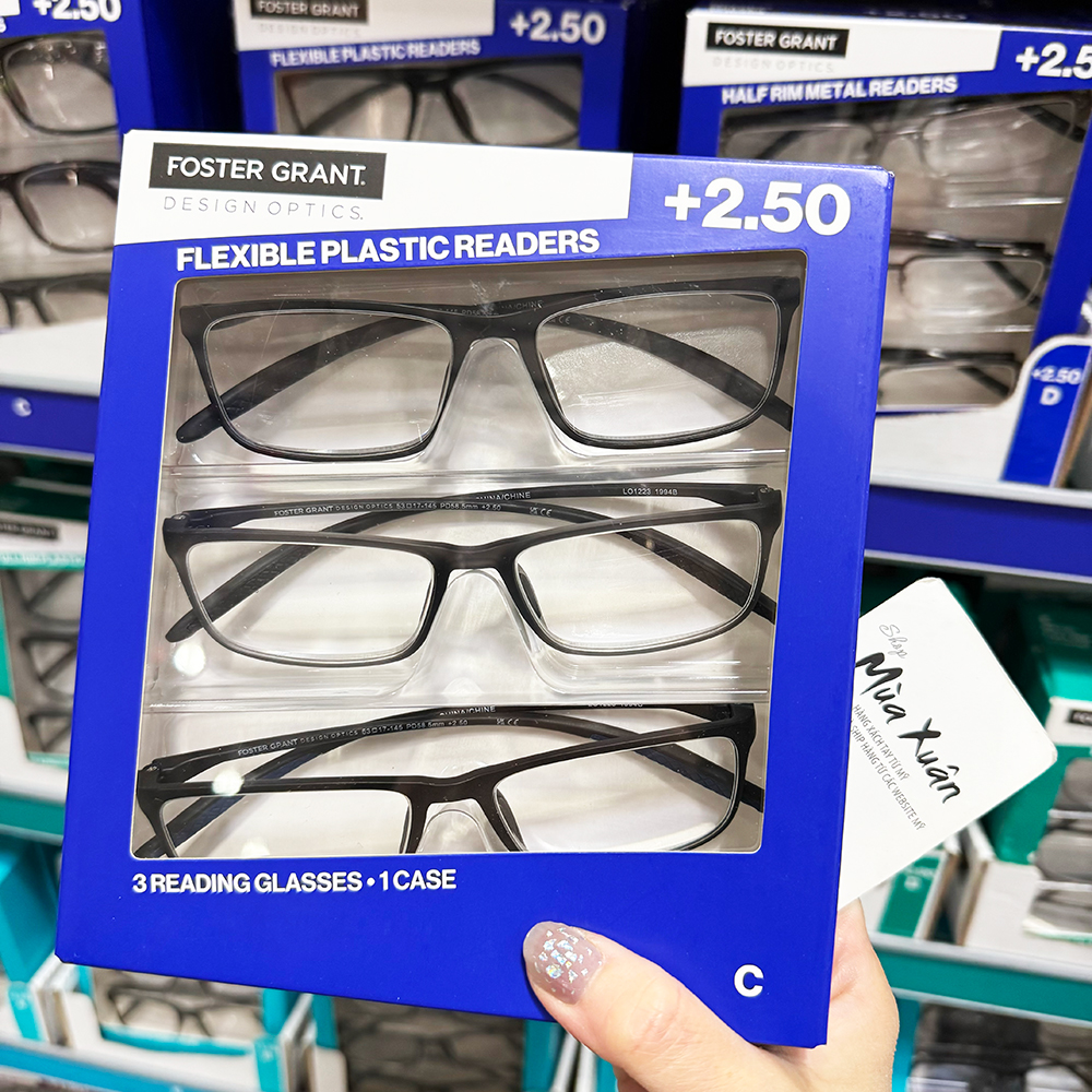 Set 3 gọng kính Design Optics by Foster Grant Dax Plastic Rectangle +2.50 - Mẫu C
