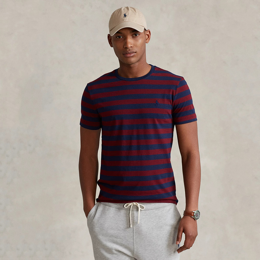 Áo Polo Ralph Lauren Custom Slim fit Striped Crewneck - Navy/Red, Size M