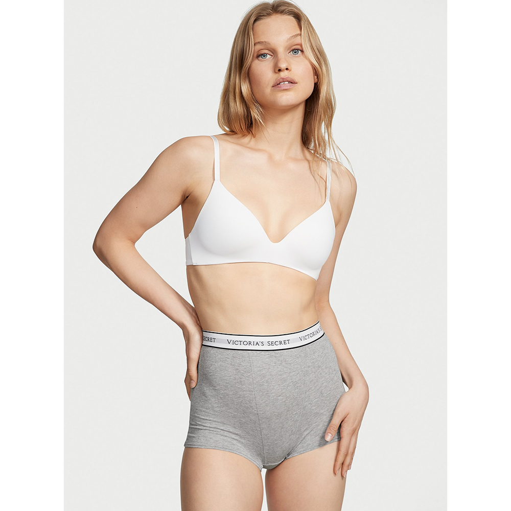 Quần lót Victoria's Secret Logo Cotton High-Waist Boyshort - Medium Heather Grey, Size XS