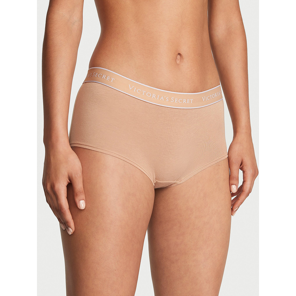 Quần lót Victoria's Secret Logo Cotton Boyshort - Praline, Size XS