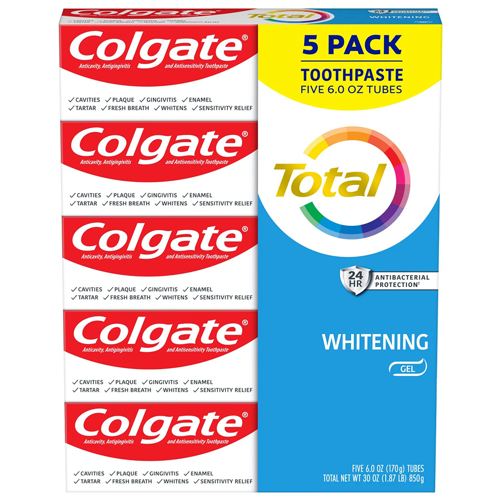 Set kem đánh răng Colgate Total Whitening Gel, 5 x 170g