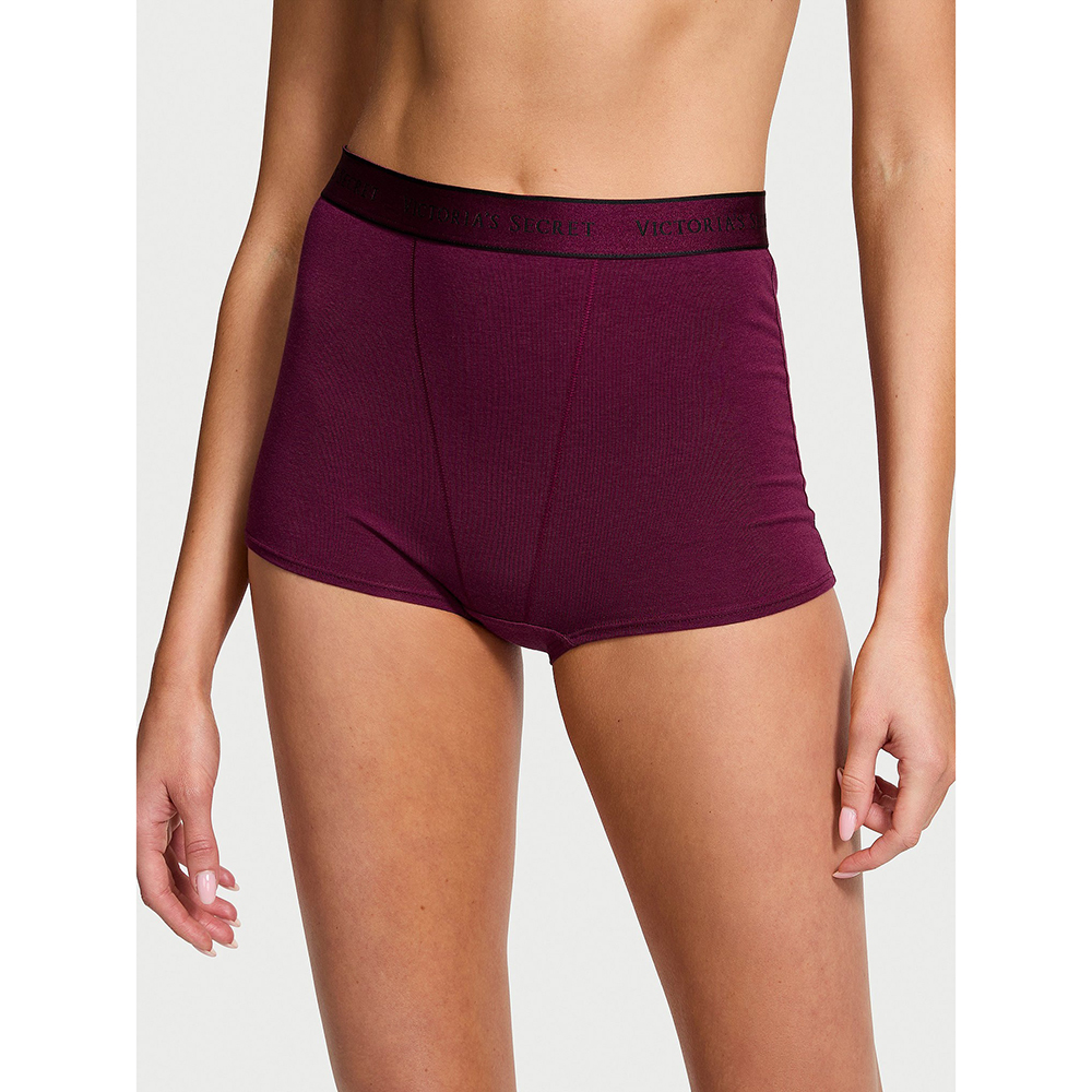 Quần lót Victoria's Secret Logo Cotton High-Waist Boyshort - Plum Rouge, Size S