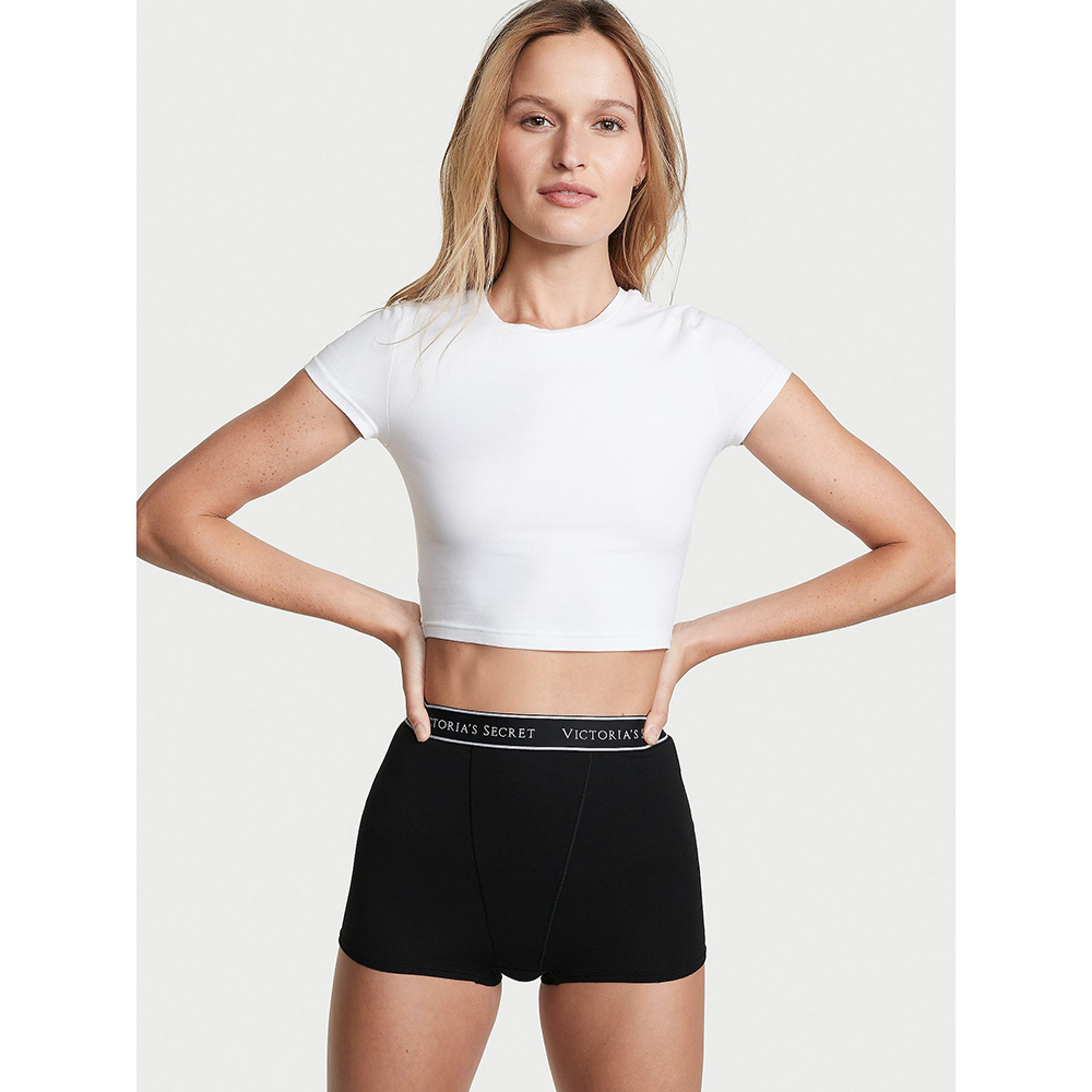 Quần lót Victoria's Secret Logo Cotton High-Waist Boyshort - Black, Size M