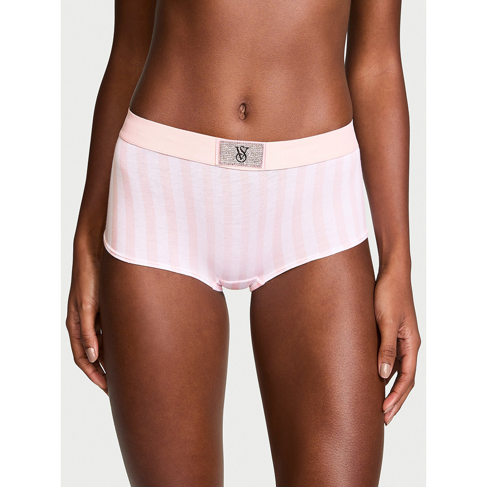 Quần lót Victoria's Secret Logo Cotton Shine Patch Shortie - Pretty Blossom Stripes, Size XS