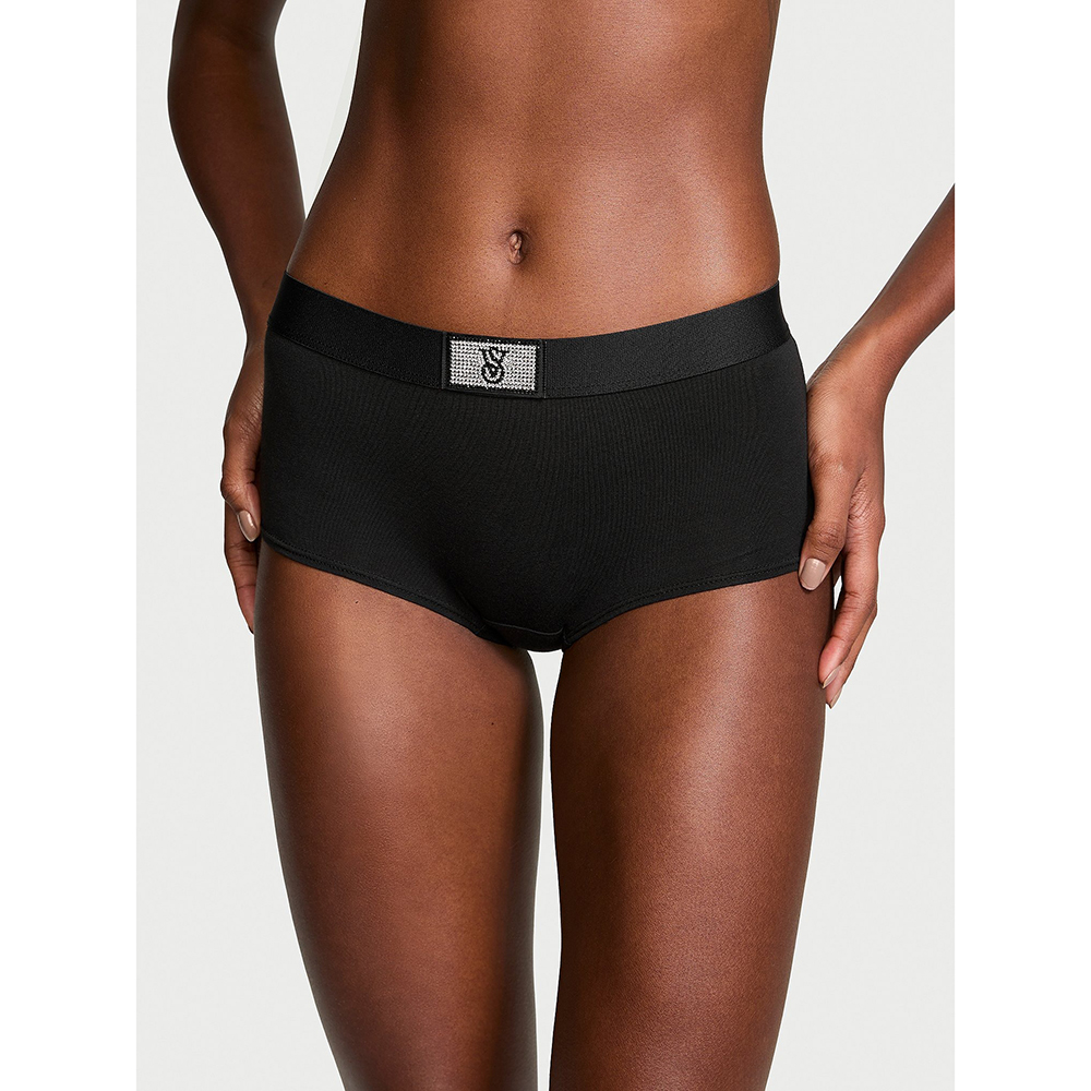 Quần lót Victoria's Secret Logo Cotton Shine Patch Shortie - Black, Size M