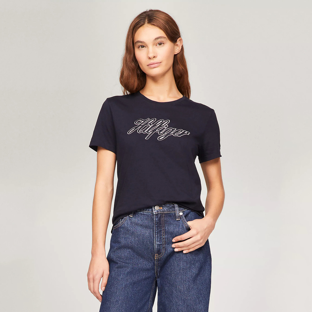 Áo Tommy Hilfiger Script Hilfiger Logo - Navy, Size M