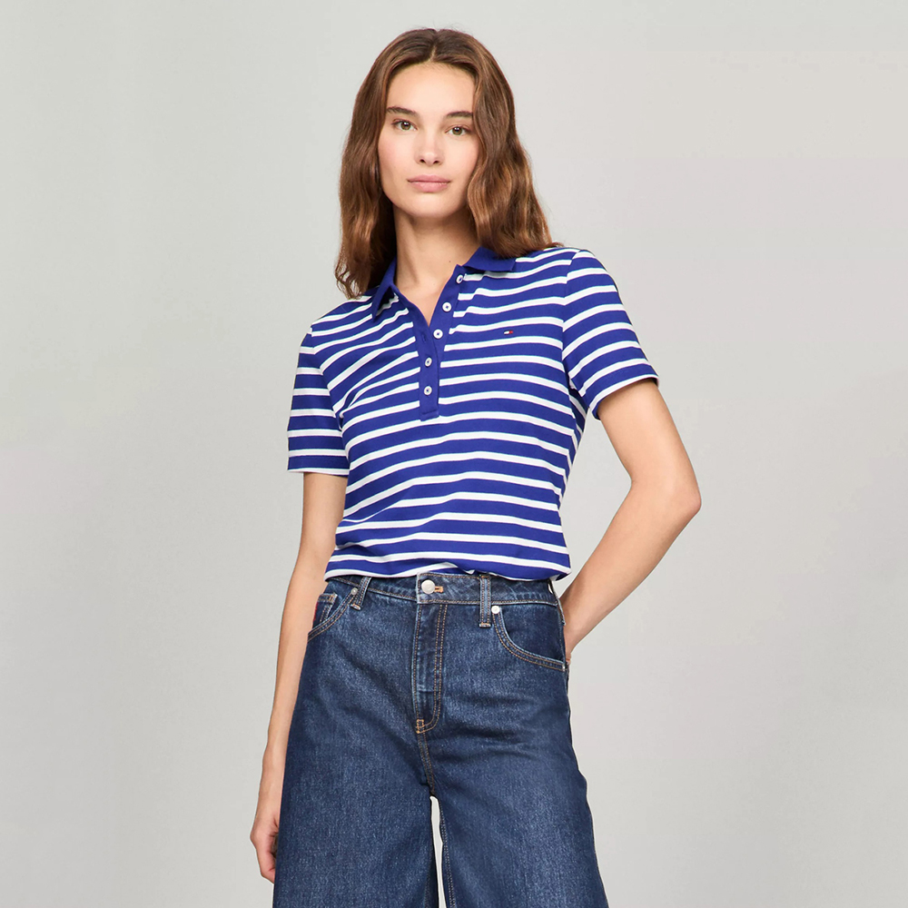 Áo Tommy Hilfiger Slim Fit Stripe Stretch-Cotton Polo - Rich Oxford Navy Multi, Size M