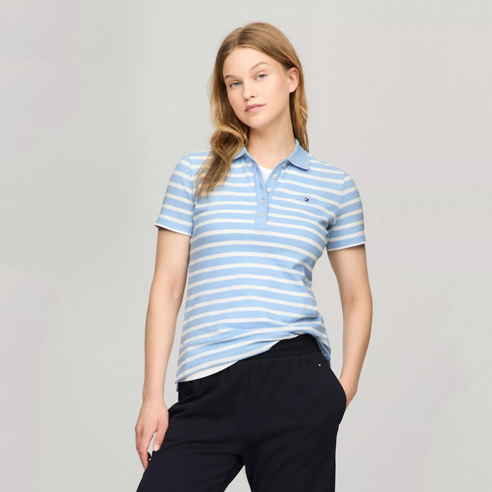 Áo Tommy Hilfiger Slim Fit Stripe Stretch-Cotton Polo - Well Water Multi, Size M