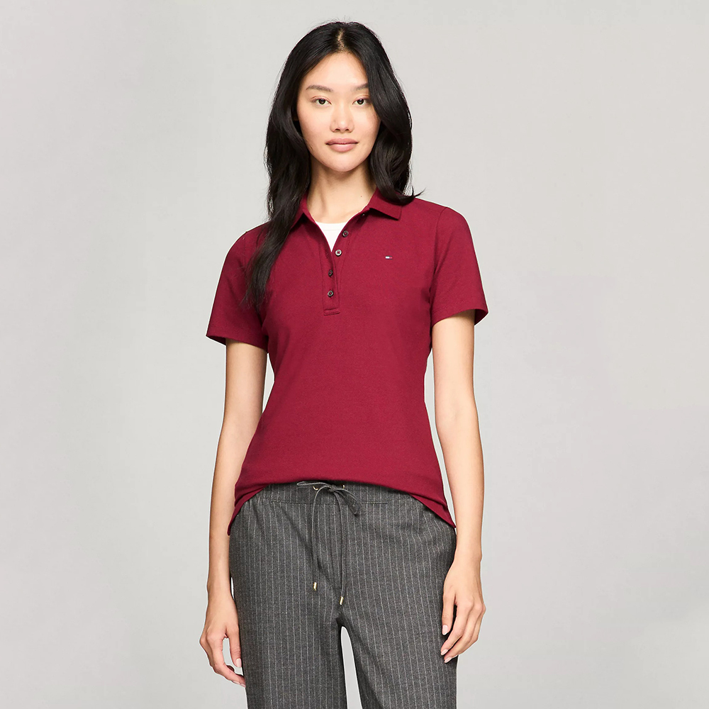 Áo Tommy Hilfiger Stretch-Cotton Polo - Deep Rouge, Size XS