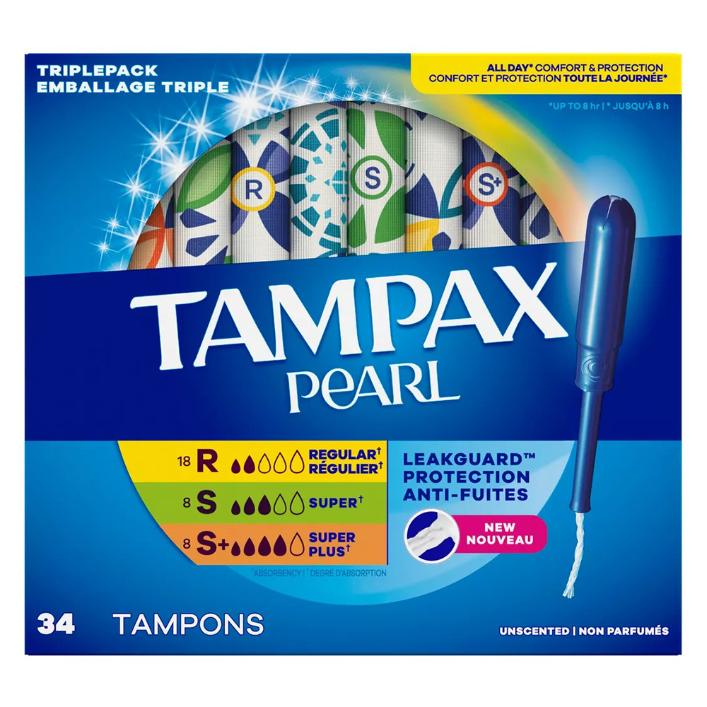 Tampax Pearl Triplepack Tampons - Regular/Super/Super Plus, 34 ống
