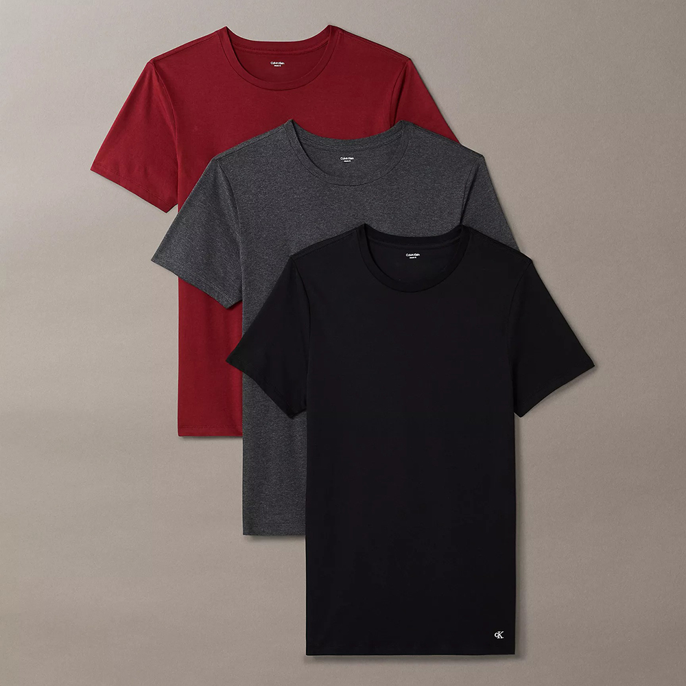 Set 3 áo Calvin Klein Cotton Classics Crewneck - Black/Grey/Red, Size L