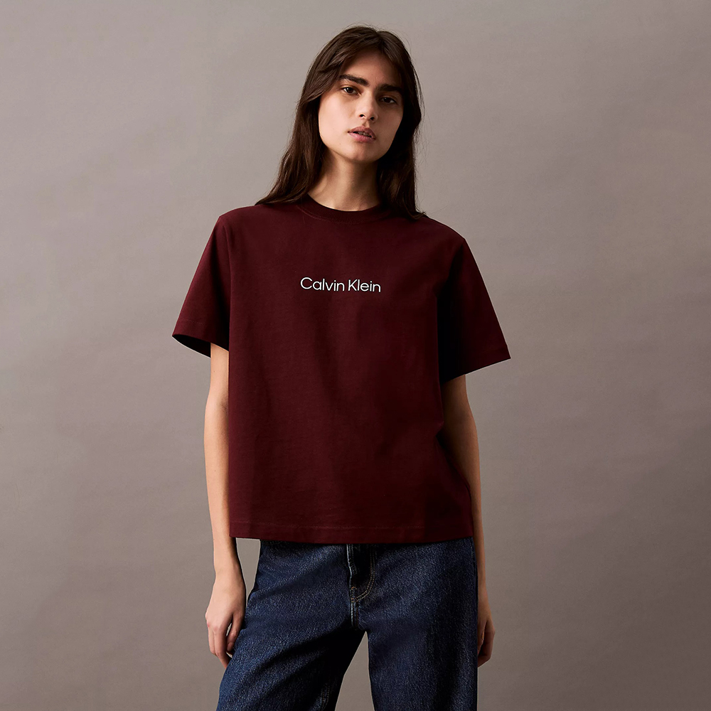 Áo Calvin Klein Boxy Fit Standard Logo Crewneck - Burgundy, Size XS