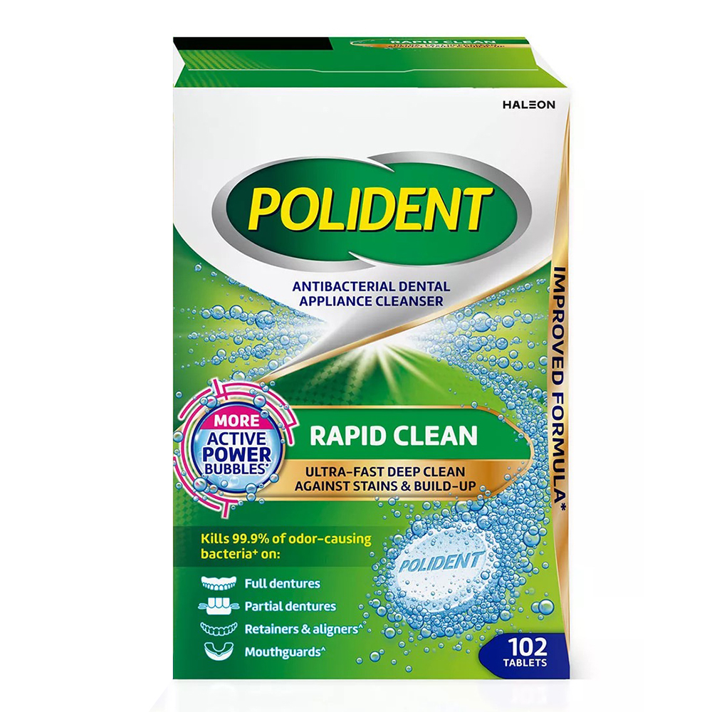 Viên sủi trắng răng giả Polident Rapid Clean Dental Cleanser Tablets, 102 viên