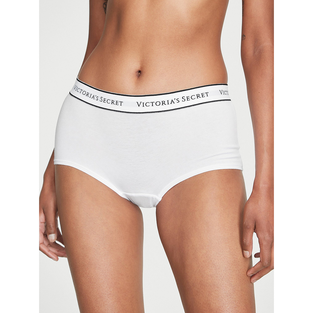 Quần lót Victoria's Secret Logo Cotton Boyshort - VS White, Size M