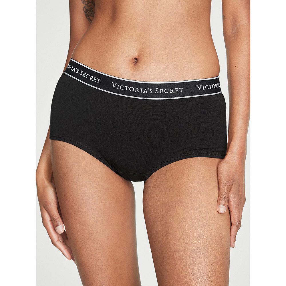 Quần lót Victoria's Secret Logo Cotton Boyshort - Black, Size S