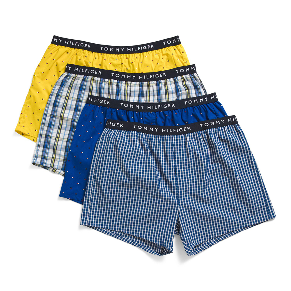 Set 4 quần Tommy Hilfiger Cotton Classics Woven Boxers - Yelow/Blue/Stripes Multicolor, Size M