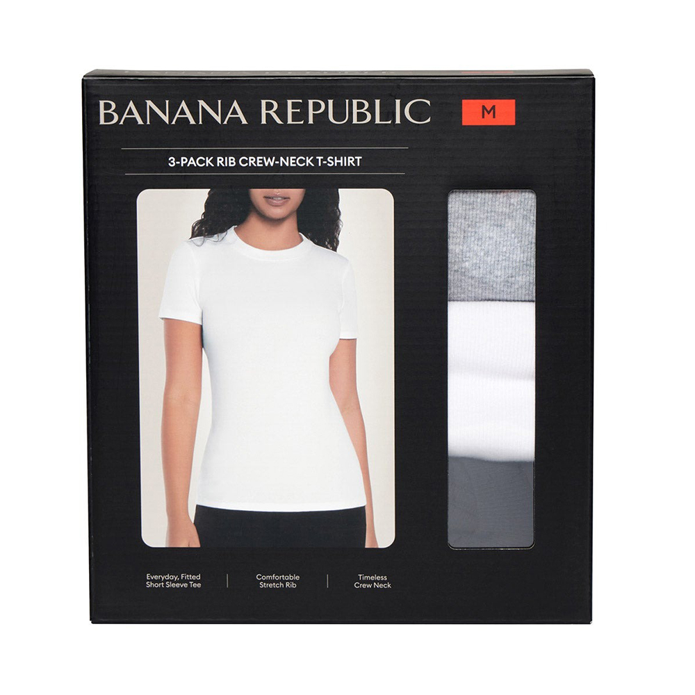 Set 3 áo Banana Republic Women's Ribbed Crewneck - Grey/White/Black, Size L