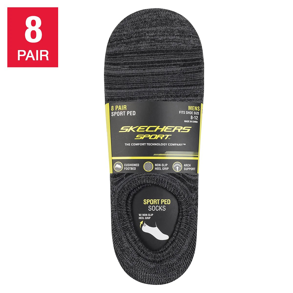 Vớ Skechers Men's Sport Ped - Set 8 đôi, Black/Dark Grey