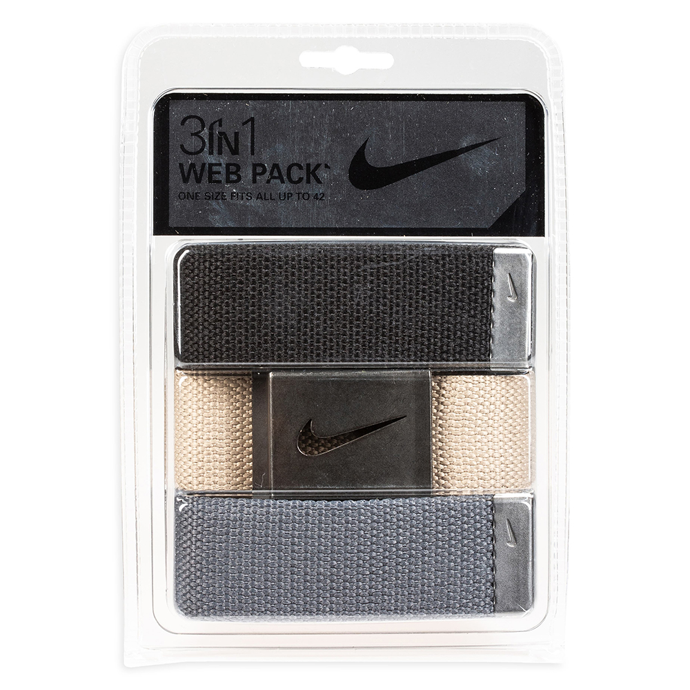 Set 3 thắt lưng Nike 3-in-1 Web Pack, Black/Khaki/Dark Grey