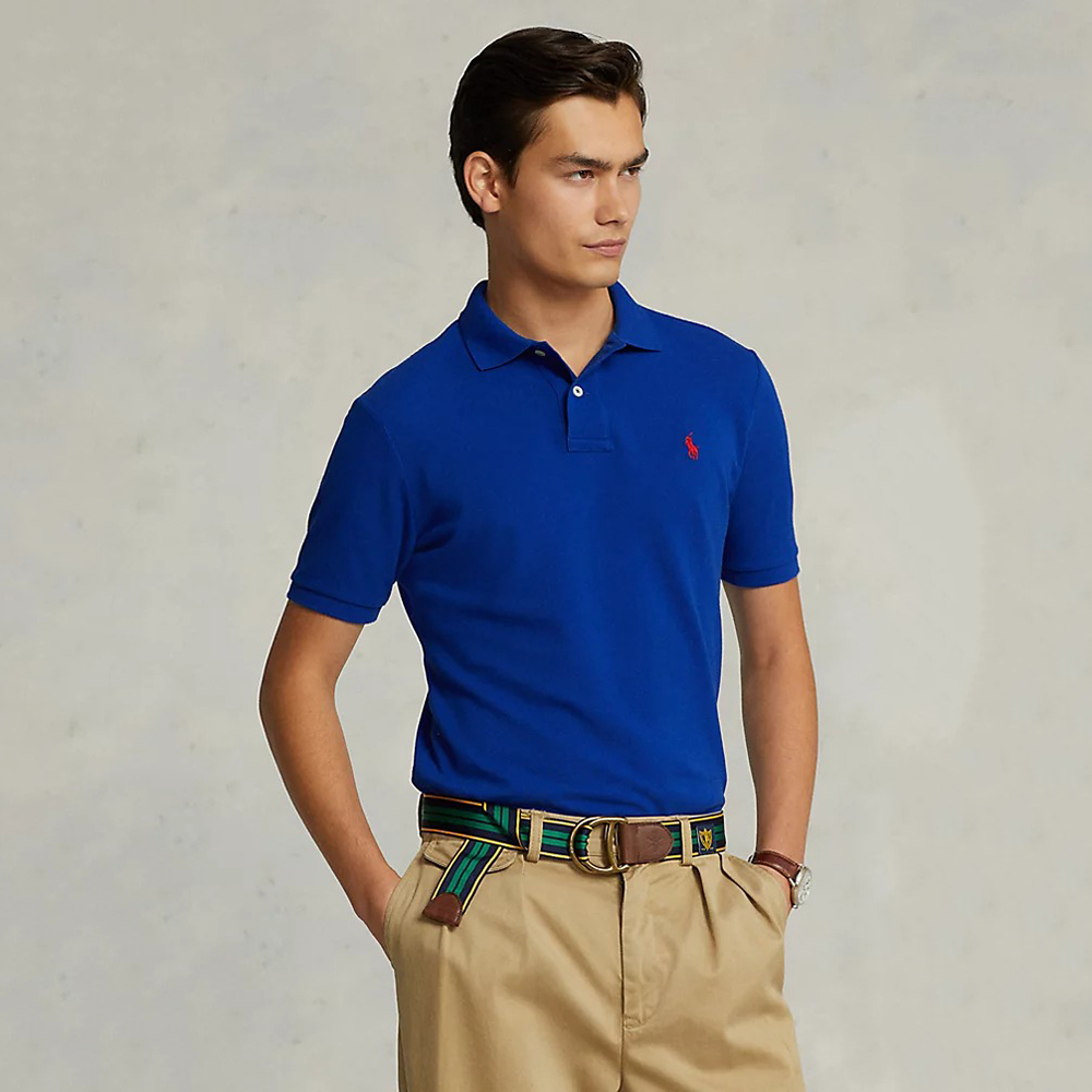 Áo Polo Ralph Lauren Basic Mesh Custom Slim Fit - Blue/Red, Size M