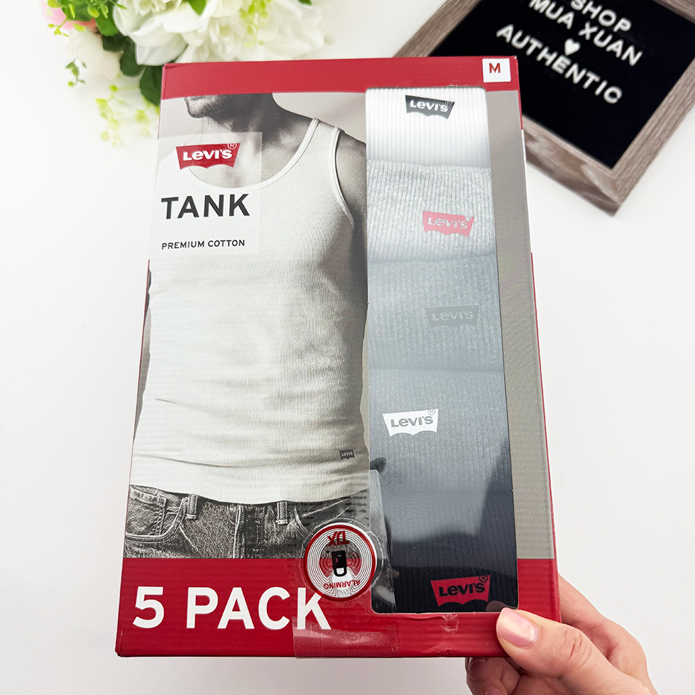 Set 5 áo Levi's Premium Cotton Tank Top - White/Grey/Dark Grey/Black, Size S